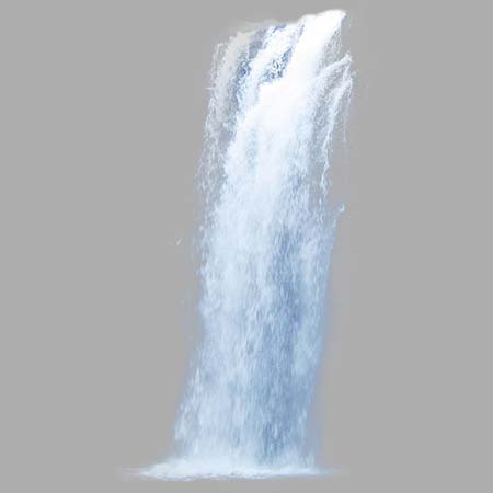 A composite image of falling water on a gray background, emulating the behavior of a waterfall.