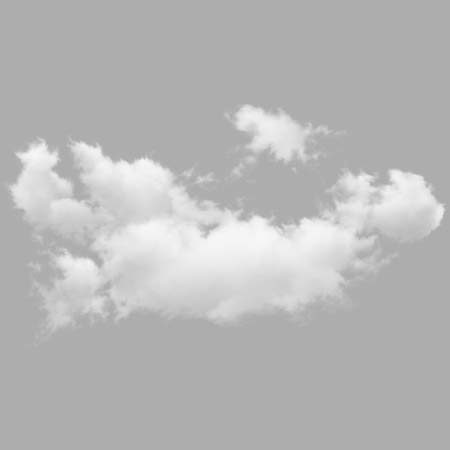 A simulated image of a multi-part cumulus cloud: parts seem to be pulling away in the wind, forming smaller clouds from the central cluster.